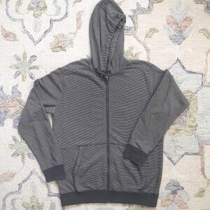 Horny Toad Bandwidth Hoodie Mens Medium Full Zip Gray White Stripe Zipper Cotton